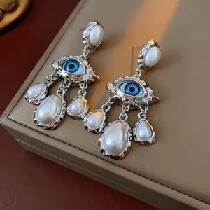 Blue Eyes Silver Earrings
